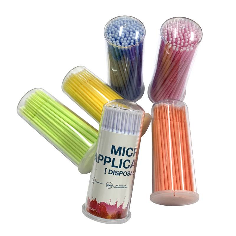 100 Counts Per Barrel Regular Micro Applicators In Plastic Tub For Lash Extension And Dental Use